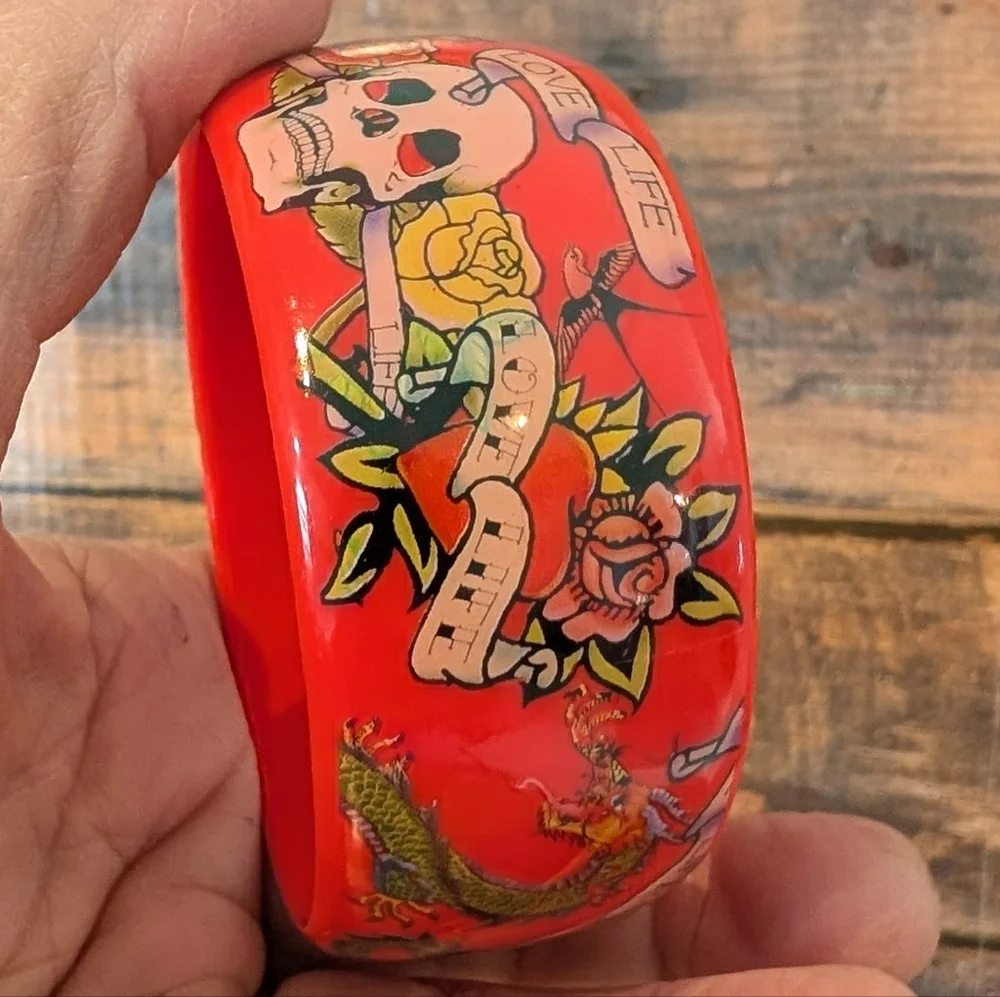 VINTAGE ED HARDY TATTOO DESIGNS Red BRACELET Love Life - Picture 8 of 14